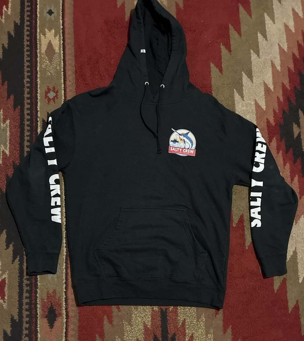Salty Crew Pullover Hoodie Size Large Black Marlin Fish Graphic